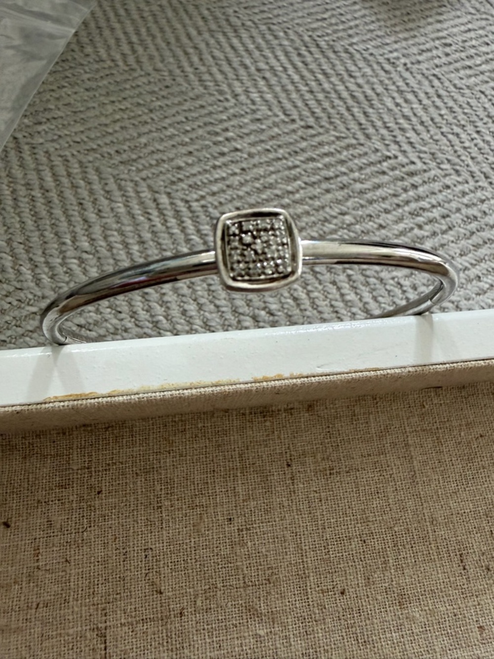 Silver Pavé Square Charm Bangle - Silver